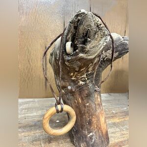 Used Wooden Pendant Necklace And Real Wood Ring